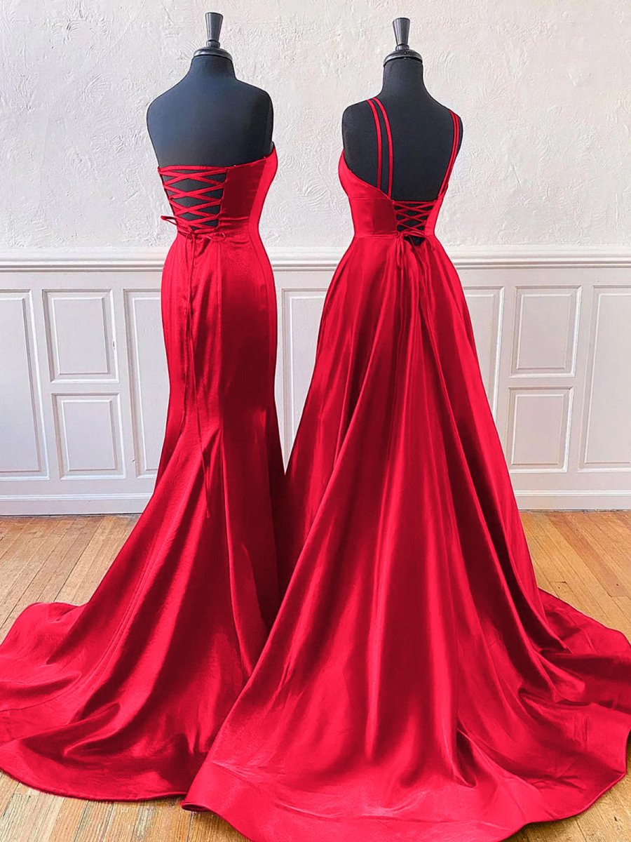 Mirabel | Burgundy Sleeveless Satin Long Prom Dress With Split