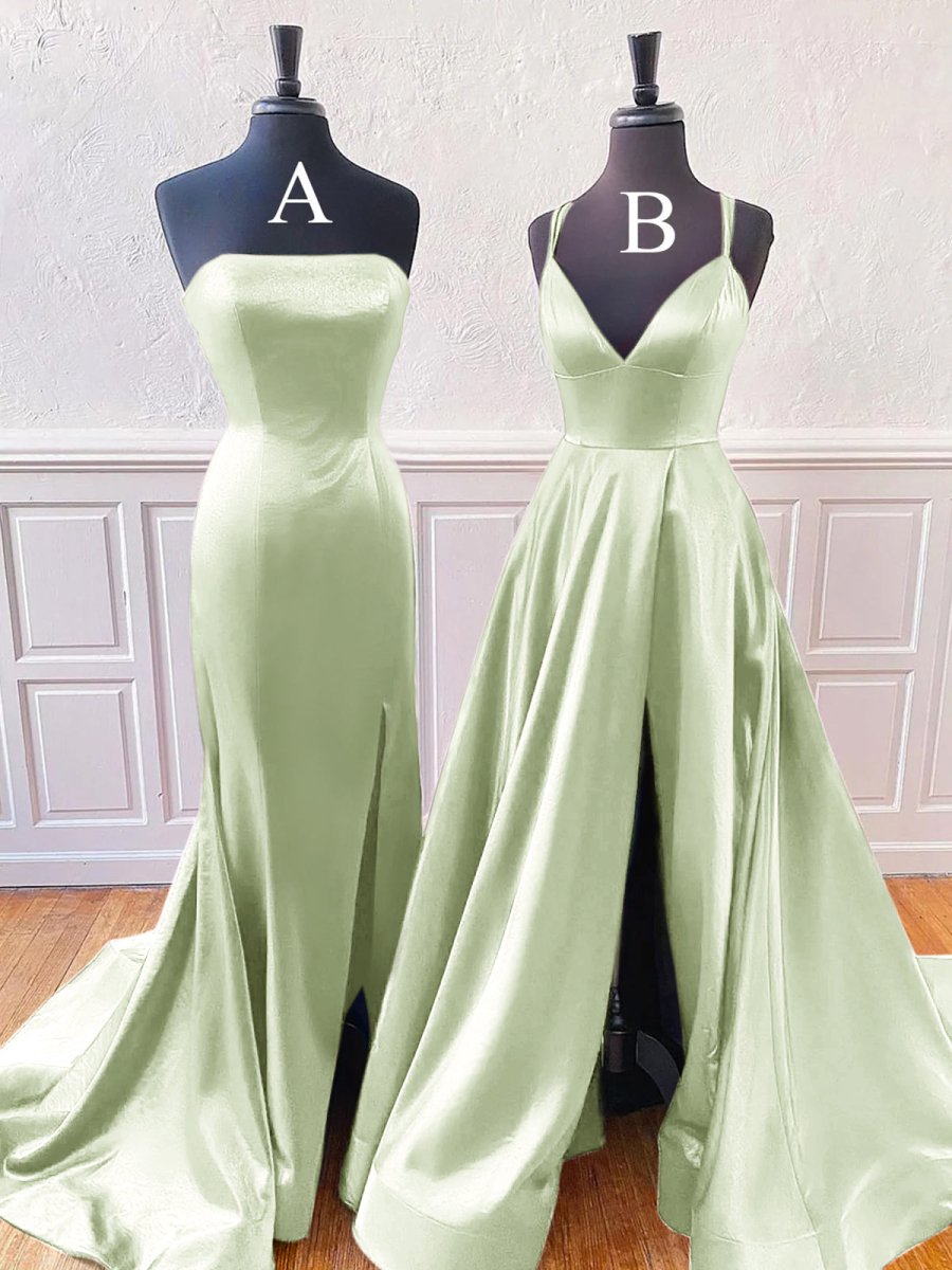 Mirabel | Burgundy Sleeveless Satin Long Prom Dress With Split