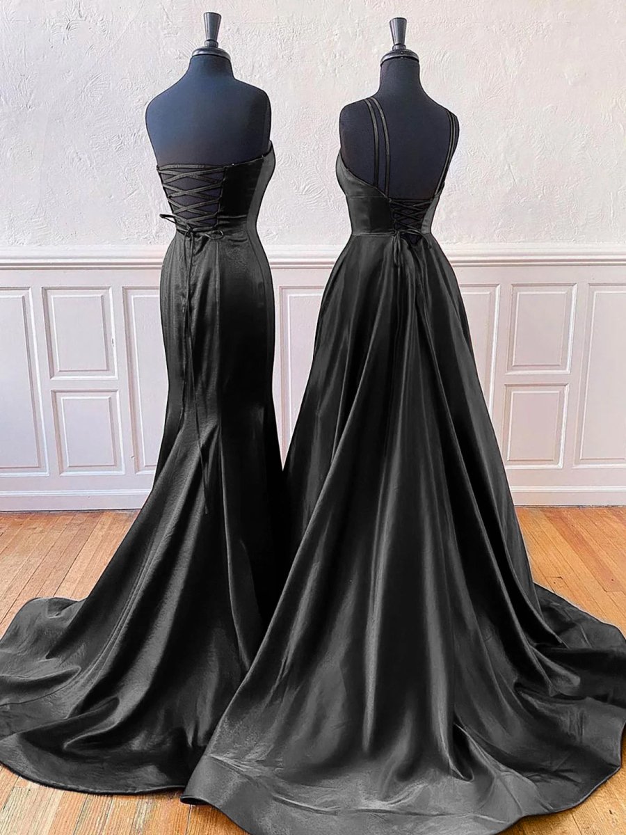 Mirabel | Burgundy Sleeveless Satin Long Prom Dress With Split