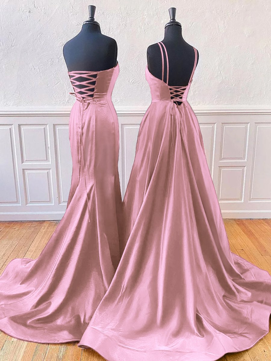 Mirabel | Burgundy Sleeveless Satin Long Prom Dress With Split
