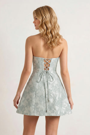 Sage A Line Scoop Neck Short Homecoming Dresses With Lace Appliques - KISSPROM