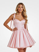 Mirel | Pink - Spaghetti Straps Satin Pleated A Line Homecoming Dresses With Bow