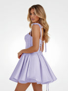 Mirel | Lavender - Spaghetti Straps Satin Pleated A Line Homecoming Dresses With Bow - KissProm