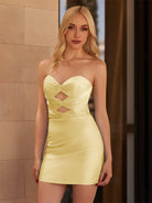 Mirelda | Yellow - Bodycon Sweetheart Satin Cut Out Short Homecoming Dresses