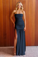 Hot Pink Sheath Strapless Pleated Chiffon Long Prom Dresses – Prom Dresses by KissProm | Available at KissProm