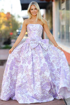 Mireva | Lavender - Strapless A Line Floral Printed Long Formal Prom Dresses With Bow - KissProm