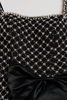 Mirielle | Black - Spaghetti Straps Sheath Satin Beaded Formal Prom Dresses With Bowknot - KissProm