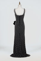 Mirielle | Black - Spaghetti Straps Sheath Satin Beaded Formal Prom Dresses With Bowknot - KissProm