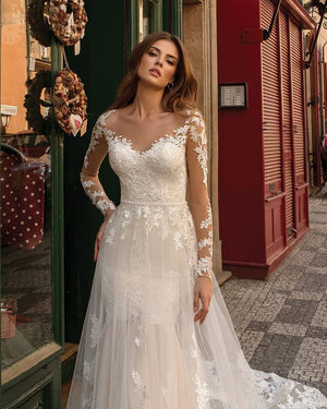 Modern Long Sleeves Mermaid Lace Ivory Wedding Dresses– Wedding Dresses by KissProm | Available at KissProm