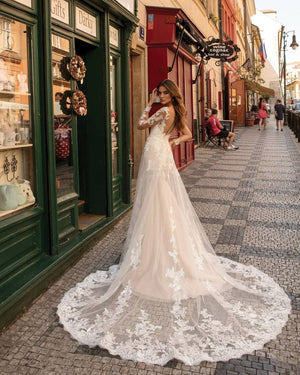 Modern Long Sleeves Mermaid Lace Ivory Wedding Dresses– Wedding Dresses by KissProm | Available at KissProm