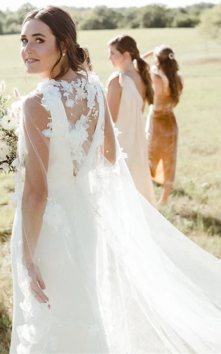 Modern Sheath V-neck Satin Sweep Train Wedding Dress