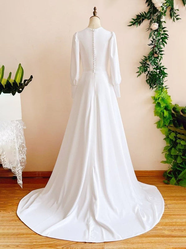 Modest A Line Long Sleeves Wedding Dress Vintage Gown