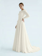 Modest A Line Long Sleeves Wedding Dress Vintage Gown - KissProm