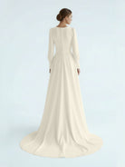 Modest A Line Long Sleeves Wedding Dress Vintage Gown - KissProm