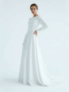 Modest A Line Long Sleeves Wedding Dress Vintage Gown - KissProm