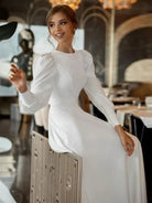 Modest A Line Long Sleeves Wedding Dress Vintage Gown - KissProm