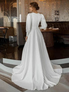 Modest A Line Long Sleeves Wedding Dress Vintage Gown - KissProm
