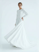 Modest A Line Long Sleeves Wedding Dress Vintage Gown - KissProm