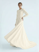 Modest A Line Long Sleeves Wedding Dress Vintage Gown - KissProm