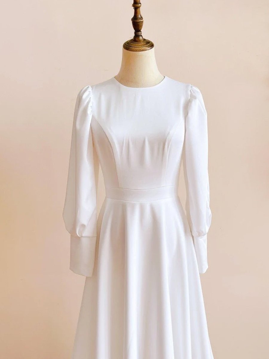 Modest A Line Long Sleeves Wedding Dress Vintage Gown