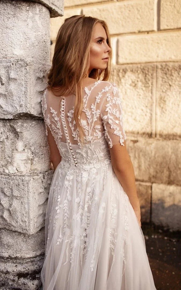 boho tea length wedding dress Dresses Two Piece Lisposa civil weddings Tea Length Sleeves Ethereal Modern