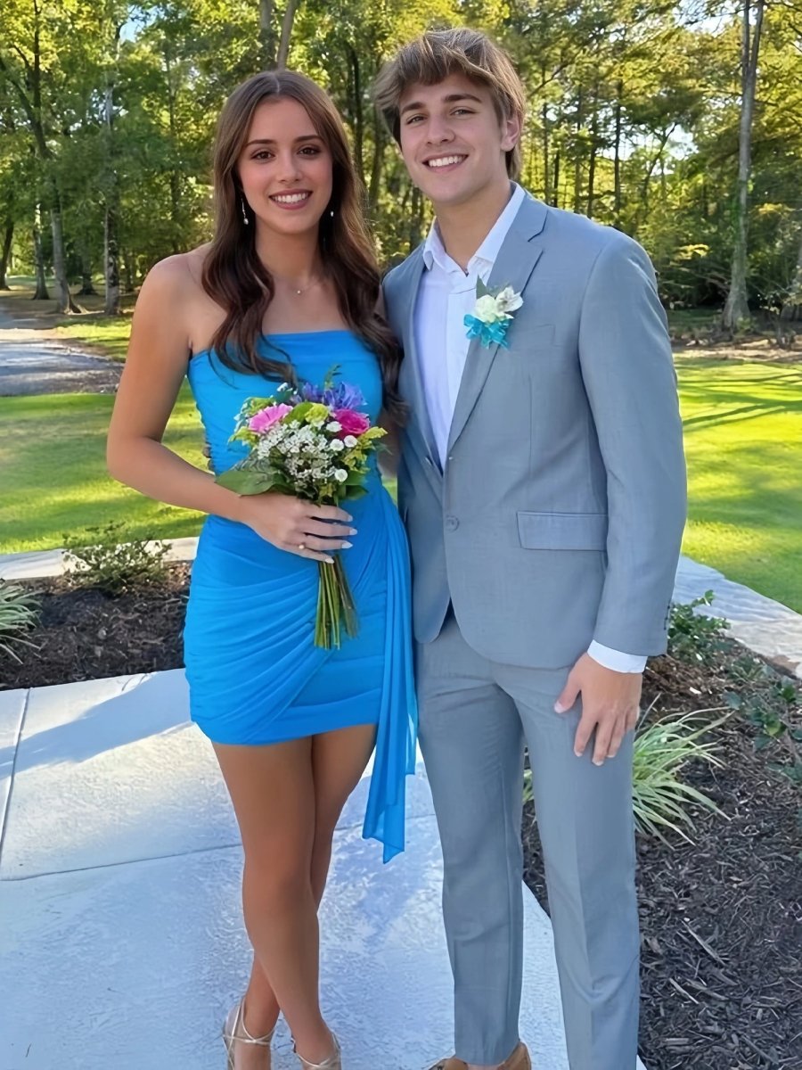 Morganite | Pink - Sheath Strapless Pleated Short Homecoming Dresses With Train