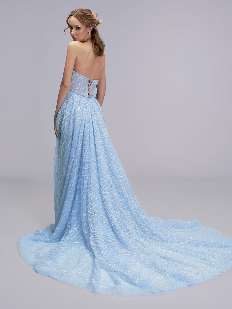 Celia | A-line Strapless Blue Long Prom Dresses Unique Evening Dress