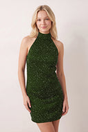 Moss Halter Neck Sleeveless Sequins Sheath Short Homecoming Dress | KISSPROM