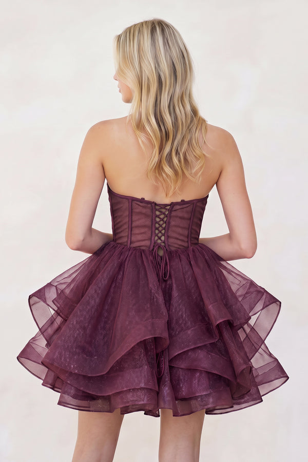 Mulberry A-Line Tulle Short Homecoming Dress with Ruffles | KISSPROM