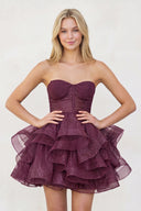 Mulberry A-Line Tulle Short Homecoming Dress with Ruffles | KISSPROM