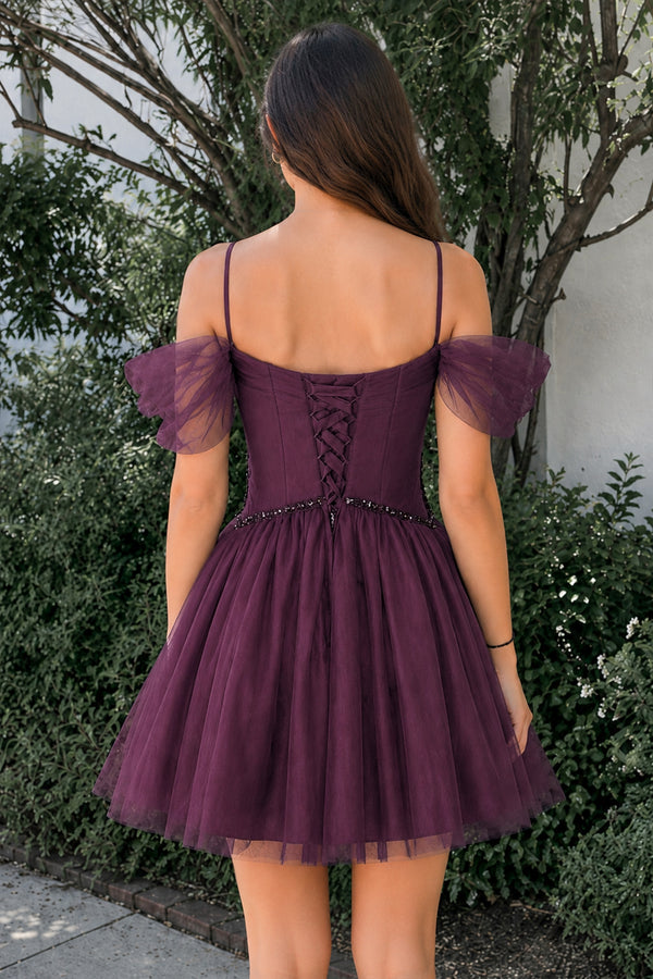 Mulberry A-line V Neck Tulle Homecoming Dresses | KISSPROM