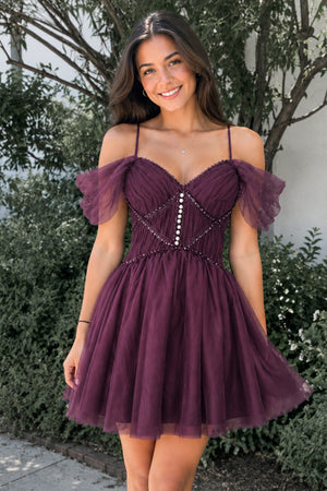 Mulberry A-line V Neck Tulle Homecoming Dresses | KISSPROM
