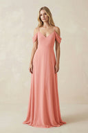 Off-the-Shoulder Chiffon A-Line Maxi Bridesmaid Dress in Mulberry - KissProm BRIDESMAID DRESSES