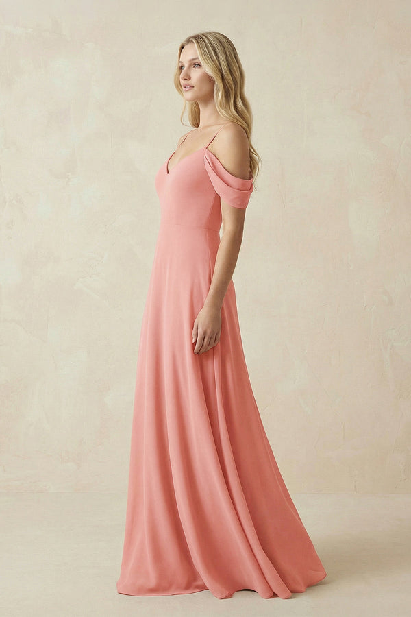 Off-the-Shoulder Chiffon A-Line Maxi Bridesmaid Dress in Mulberry - KissProm BRIDESMAID DRESSES