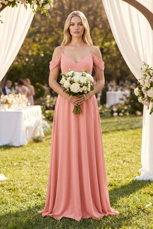 Off-the-Shoulder Chiffon A-Line Maxi Bridesmaid Dress in Mulberry - KissProm BRIDESMAID DRESSES