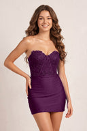 Mulberry Sheath Beaded Satin and Lace Homecoming Dress | KISSPROM