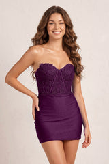 Mulberry Sheath Beaded Satin Sweetheart Mini Party Dress | KISSPROM