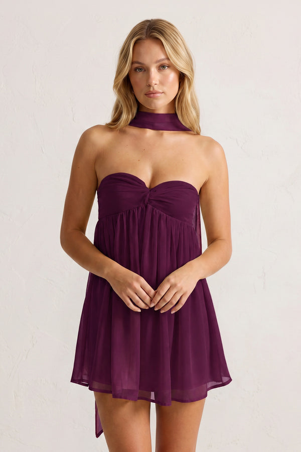 Mulberry Sweetheart Ruched A-Line Chiffon Homecoming Dress (3) | KISSPROM