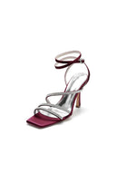 Multi Crystal Straps Square Open Toe Chunky Heels - KissProm