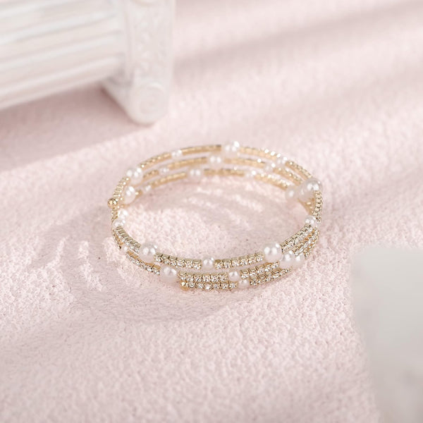 Multi Layered Stretch Wrap Silver Bracelets with Rhinestone - KissProm