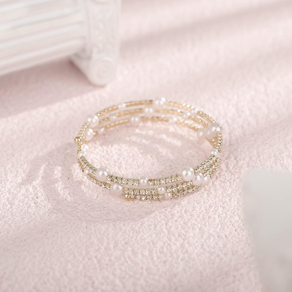 Multi Layered Stretch Wrap Silver Bracelets with Rhinestone - KissProm