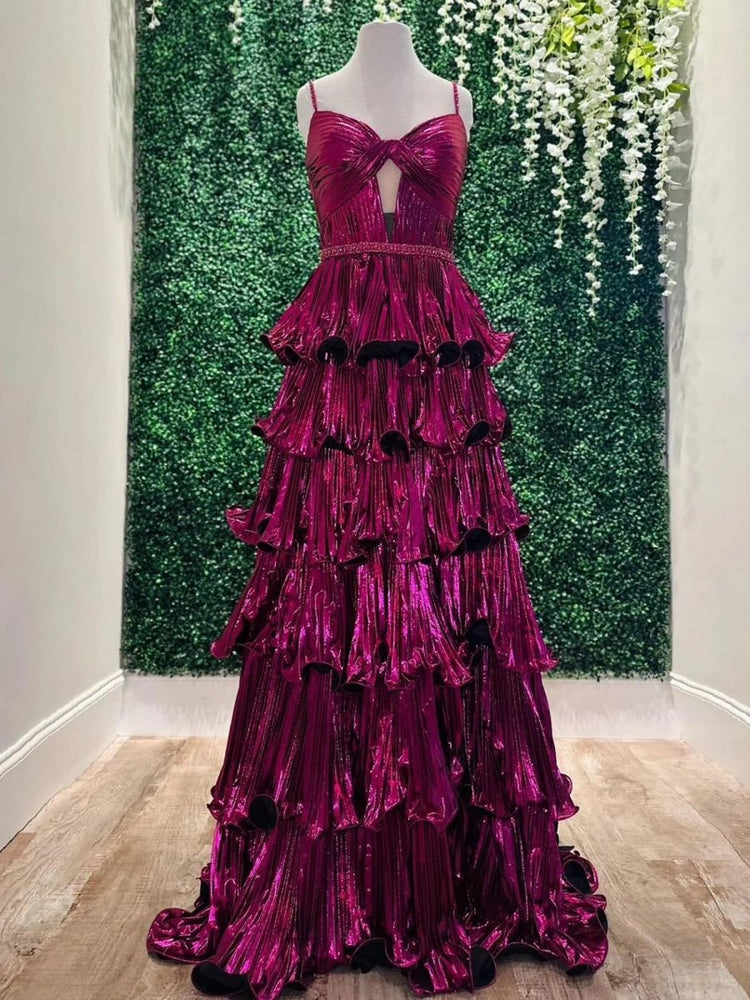 A Line Spaghetti Straps Tiered Prom Dress main image 1