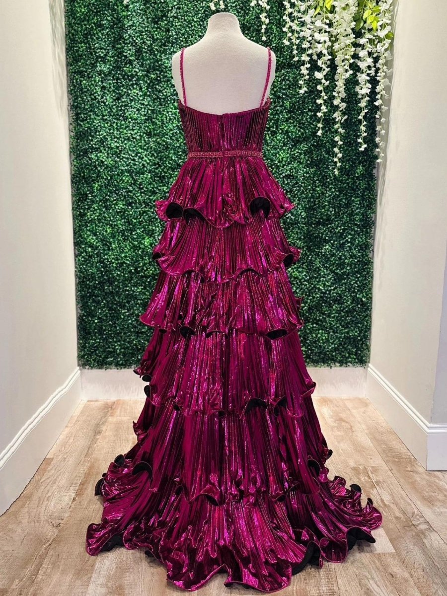 Murray | Sweetheart Spaghetti Straps Tiered A-Line Metallic Prom Dress