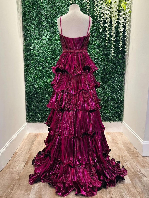 Murray | Sweetheart Spaghetti Straps Tiered A-Line Metallic Prom Dress