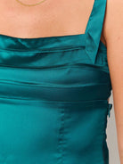 Myamee | Dark Green - Sheath Square Neck Satin Homecoming Dress with Bow Straps
