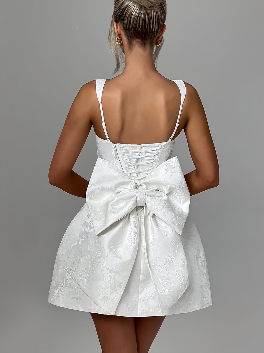 Myrrine | White - Square Neck A Line Short Homecoming Dresses With Bow