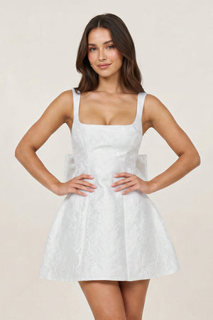 White - Square Neck A Line Short Homecoming Dresses With Bow – Homecoming Dress by KissProm | Available at KissProm