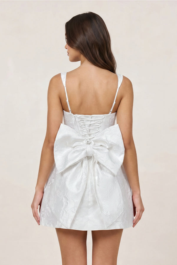 White - Square Neck A Line Short Homecoming Dresses With Bow – Homecoming Dress by KissProm | Available at KissProm