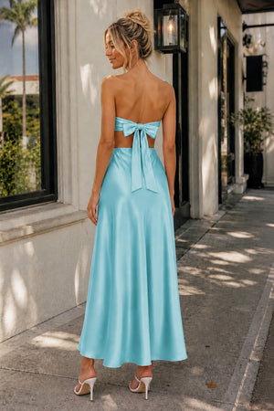 Aqua Sweetheart Back Tie Satin A-line Prom Dress - Kissprom