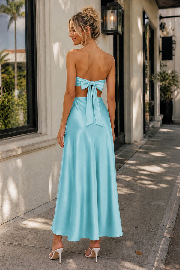 Aqua Sweetheart Back Tie Satin A-line Prom Dress - Kissprom